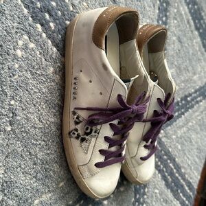Golden Goose. Leopard Star, purple laces. Has dust bag